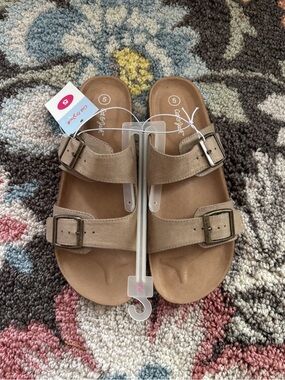 Cat & Jack Tan Suede Double-Buckle Slides